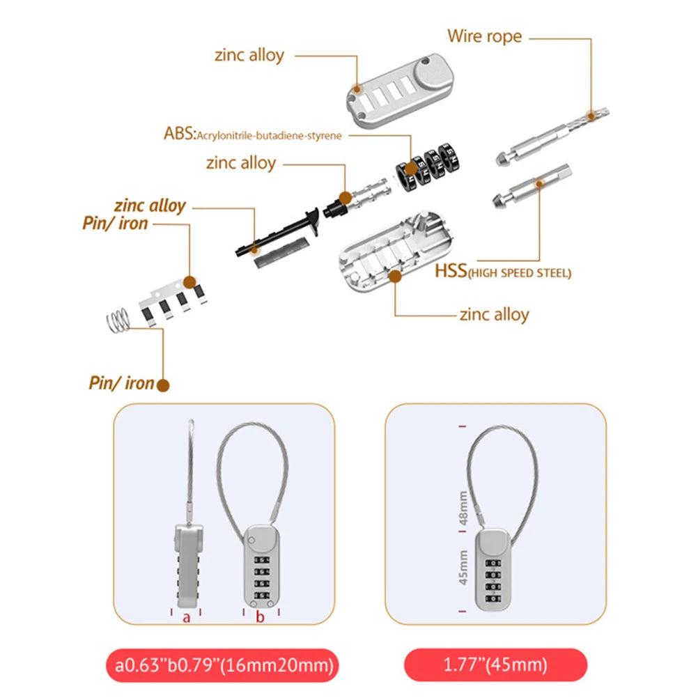 Safetouch 4-Digit Combo Lock With Retractable Coil Wire