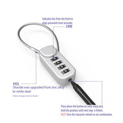 Safetouch 4-Digit Combo Lock With Retractable Coil Wire
