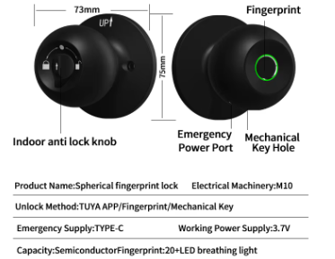 Safetouch Fingerprint Access Smart Doorknob with  Manual Key
