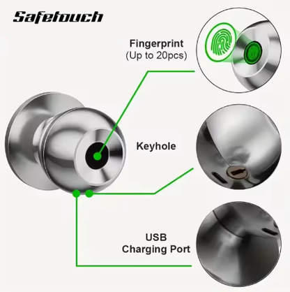 Safetouch Fingerprint Access Smart Doorknob with  Manual Key